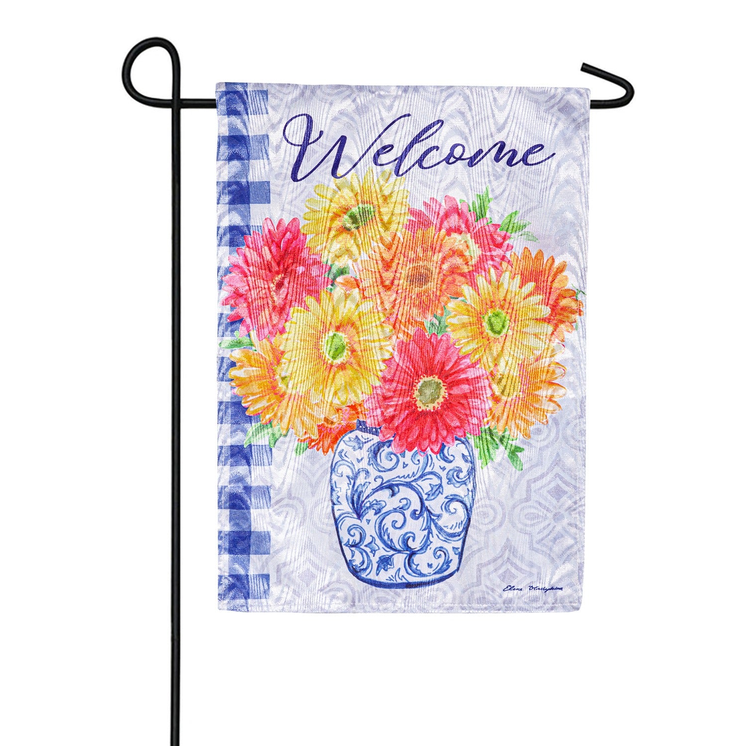 Welcome Gerberas in Vase Garden Flag