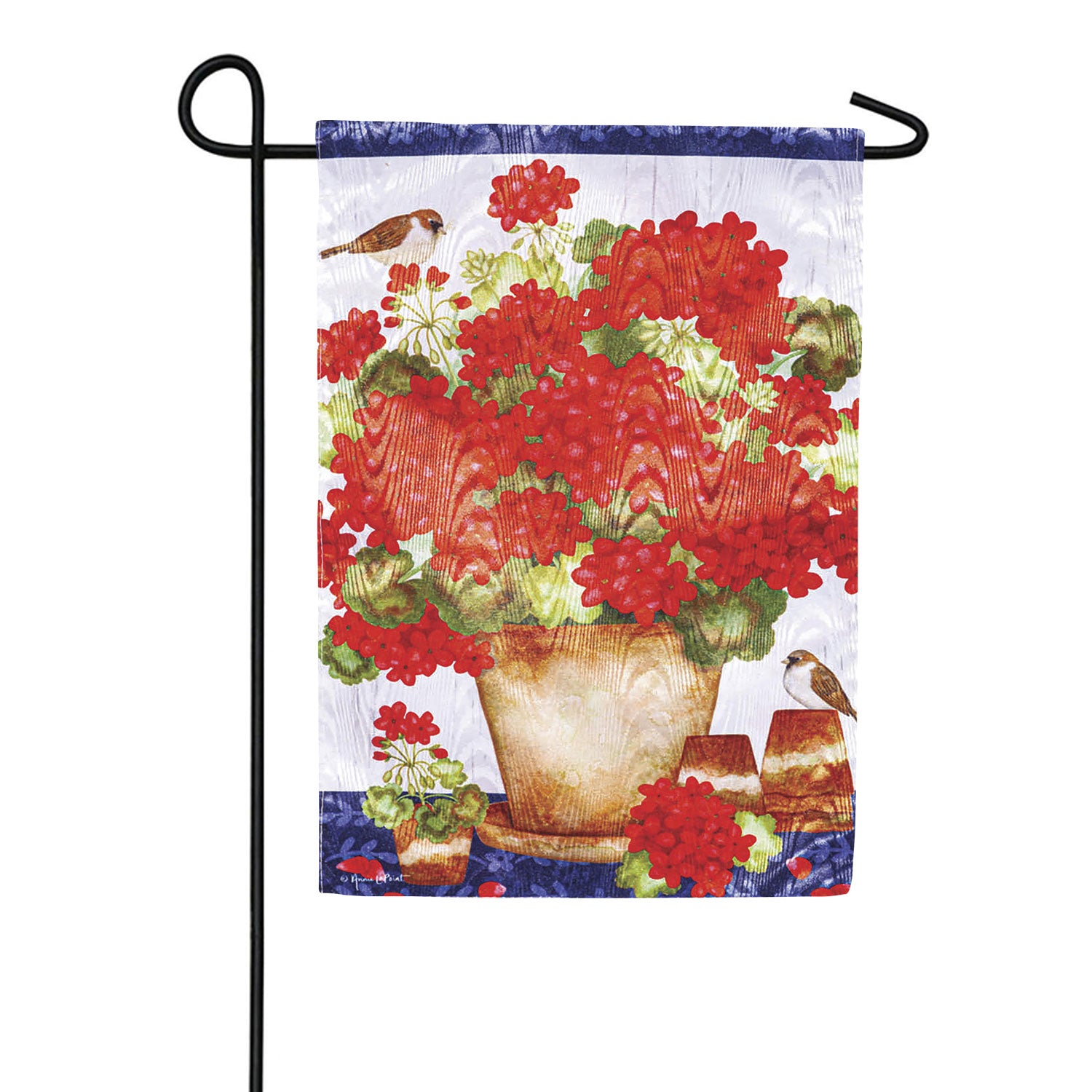 Moire Red Geraniums Double Sided Garden Flag