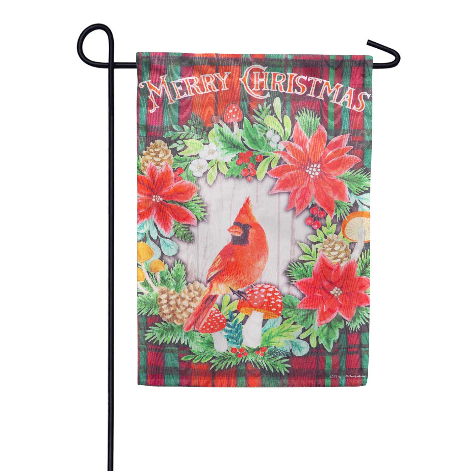 Merry Christmas Cardinal Moire Garden Flag