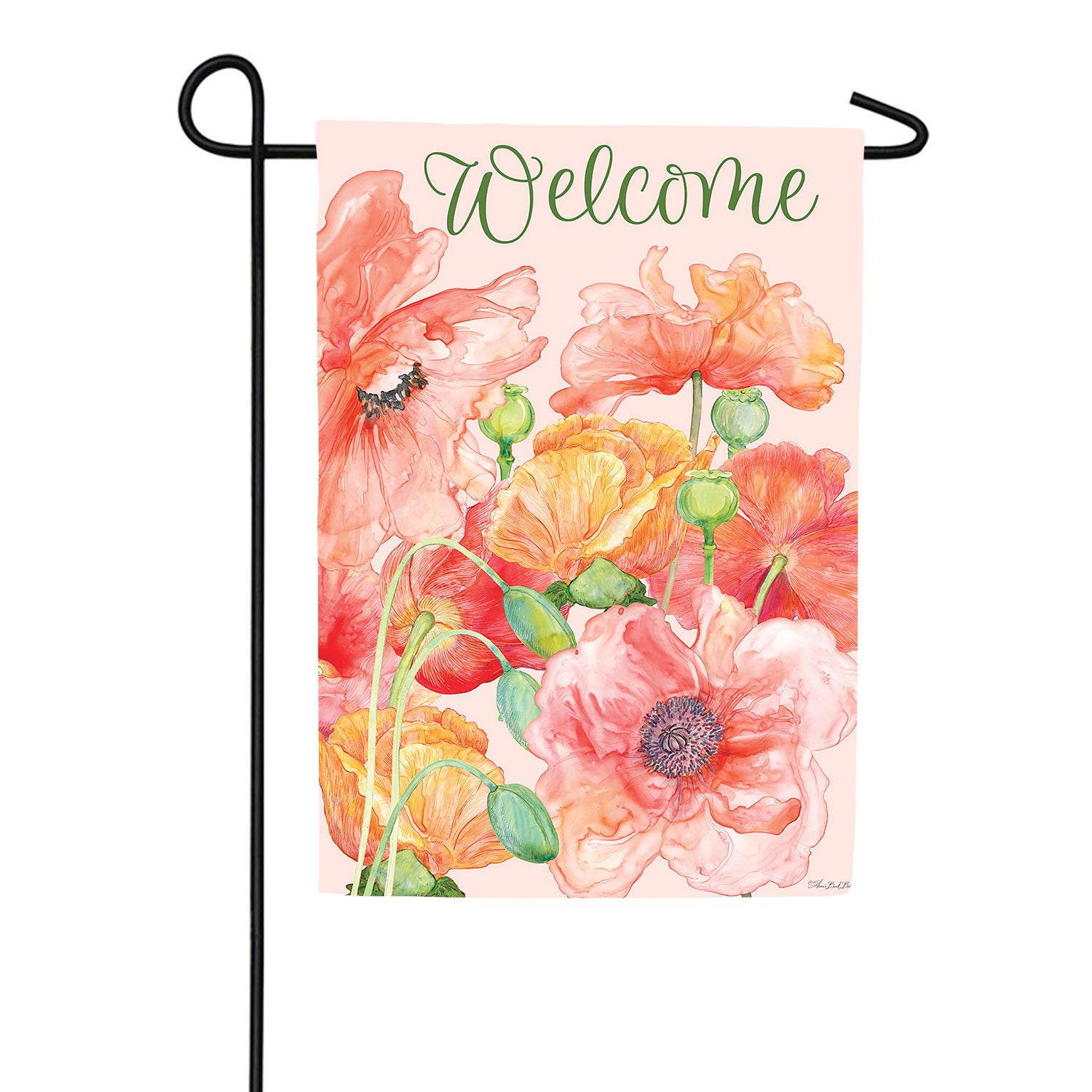 Moire Welcome Poppies Double Sided Garden Flag