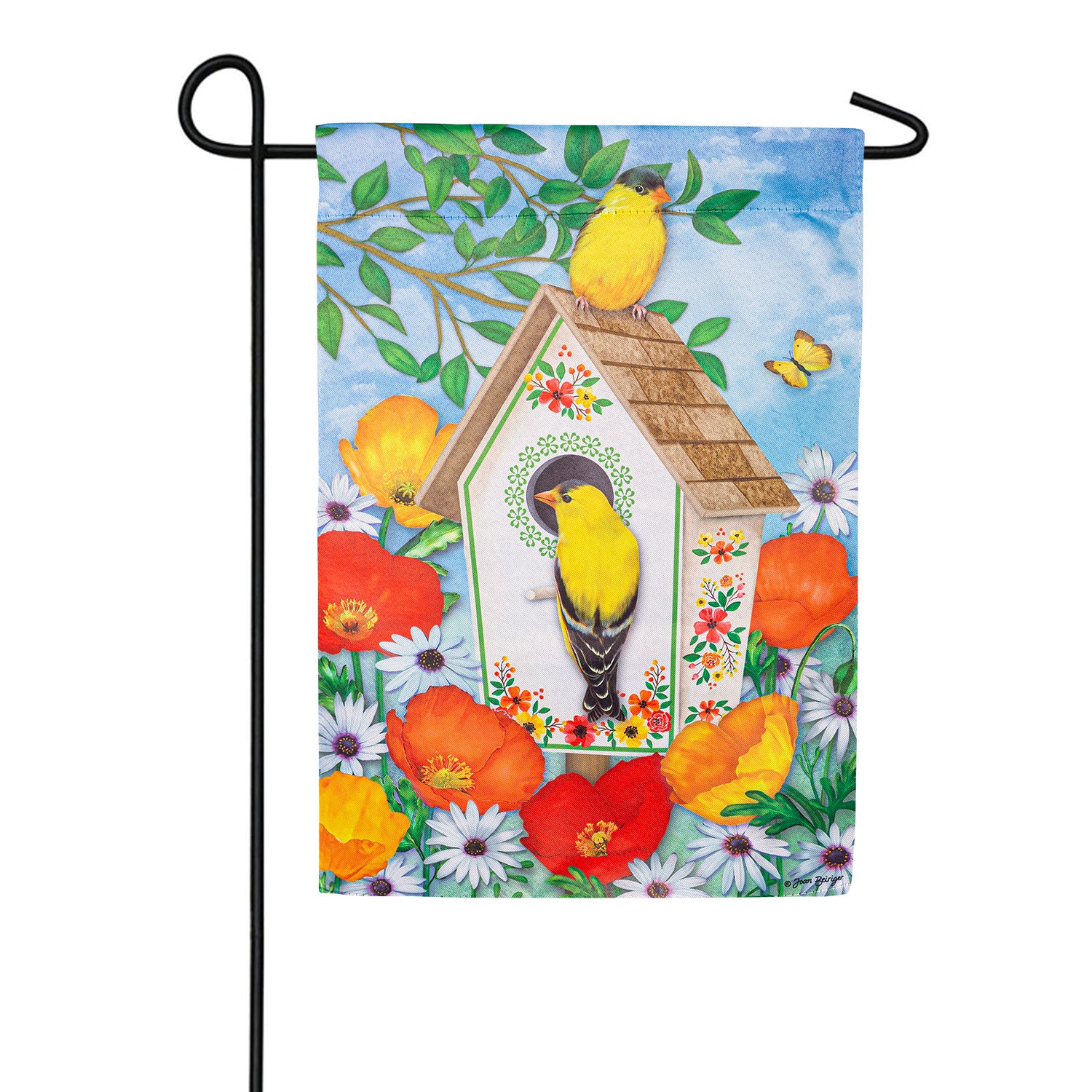Yellow Finches Suede Double Sided Garden Flag