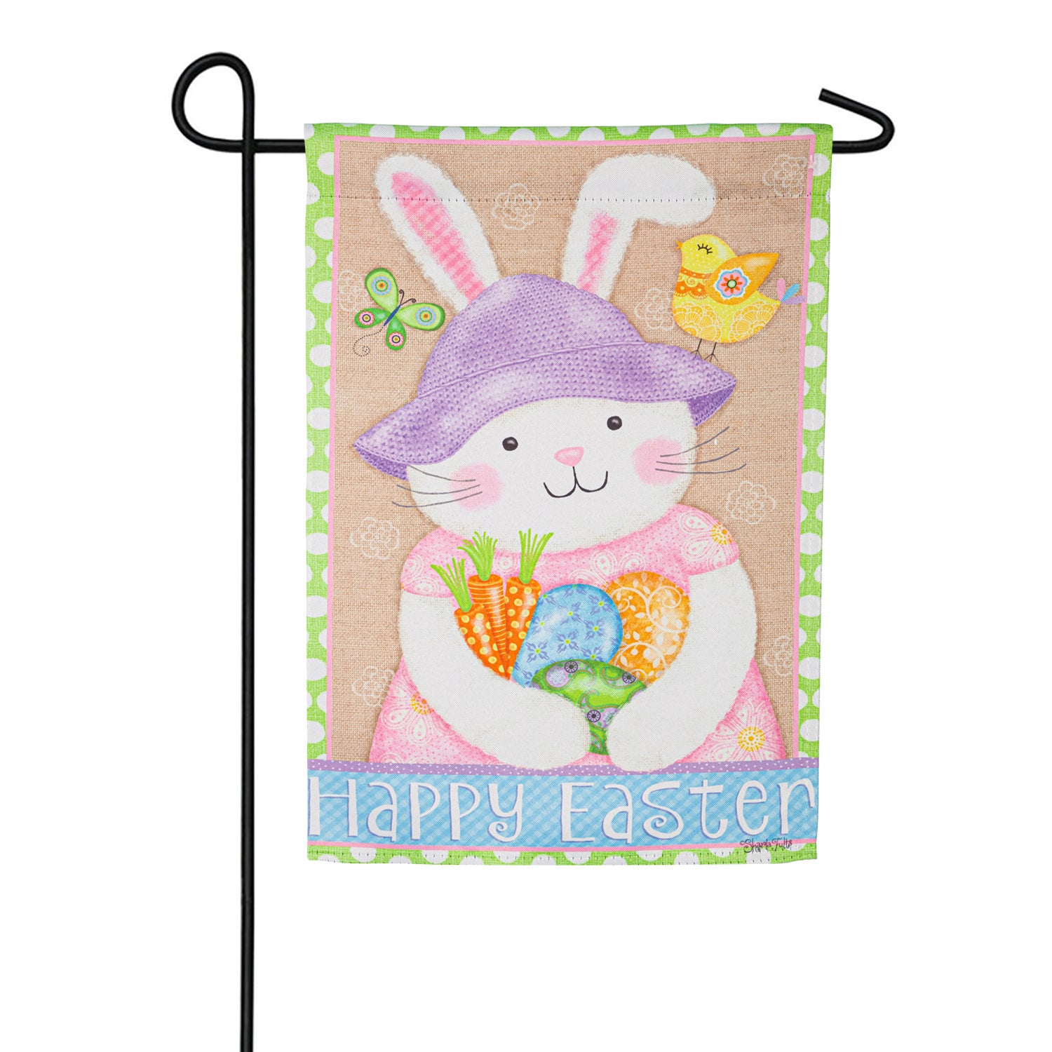 Happy Easter Bunny Suede Double Sided Garden Flag