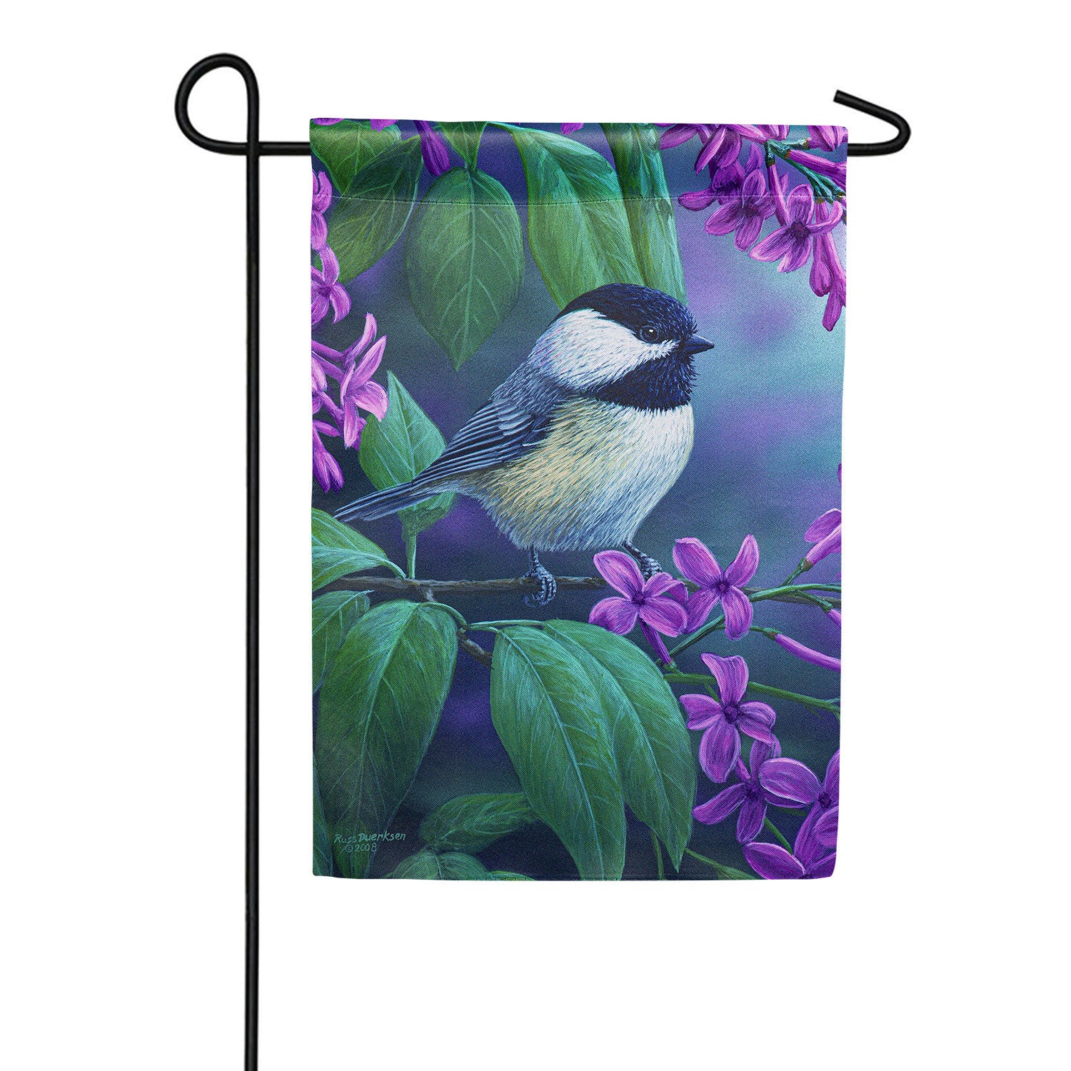 Chickadee on Lilac Double Sided Garden Flag