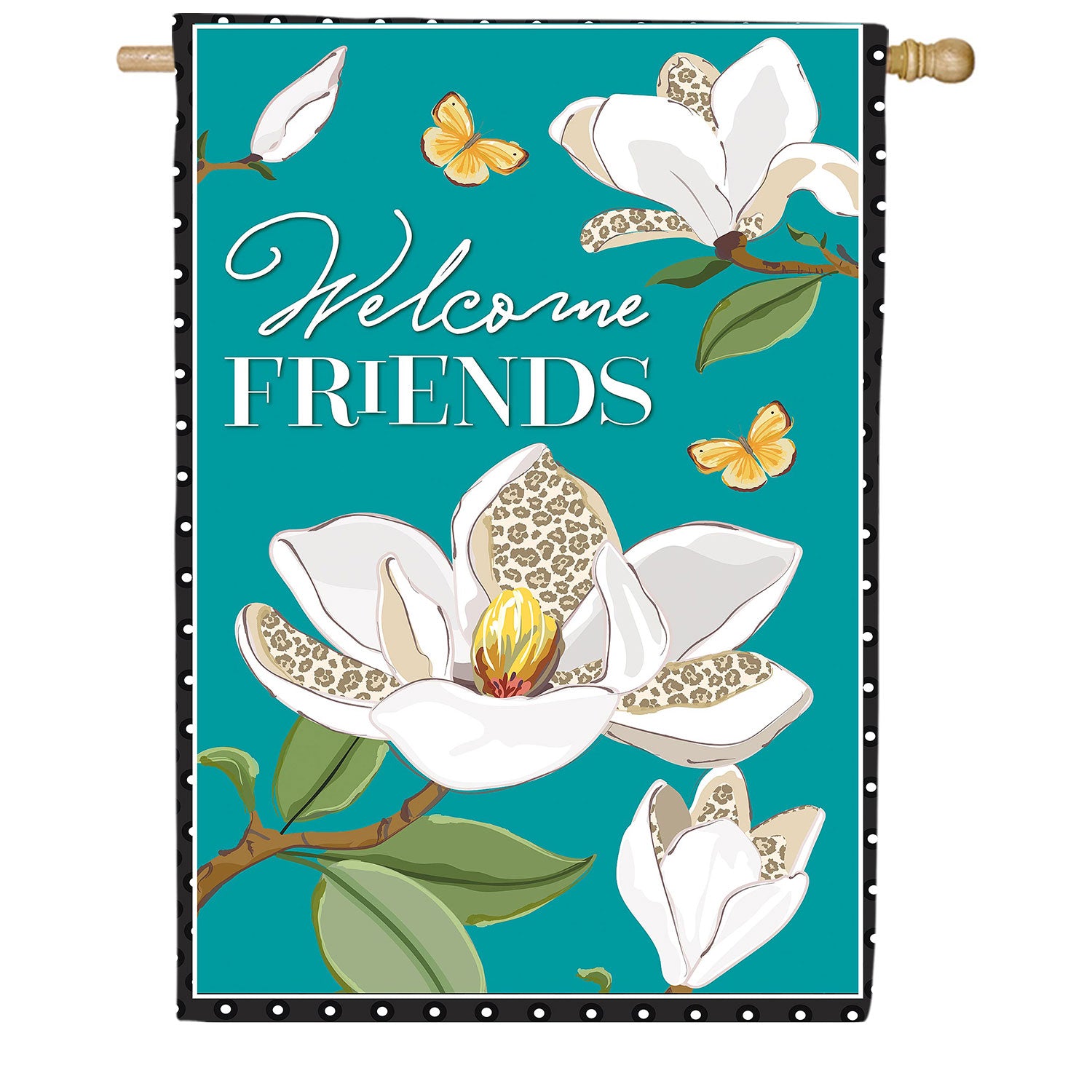 Leopard Magnolia Welcome Friends Double Sided Applique House Flag