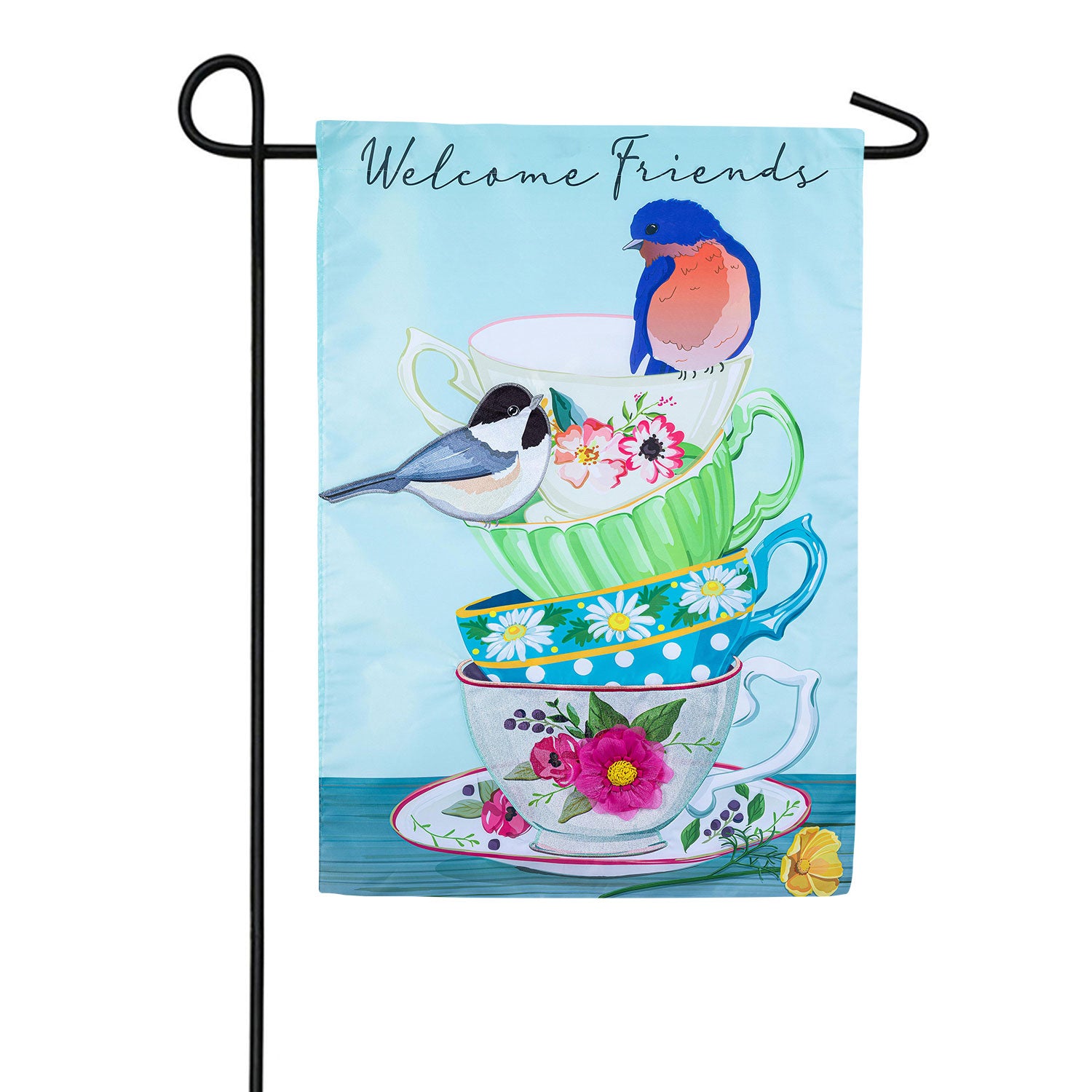 Songbirds and Teacups Double Sided Applique House Flag