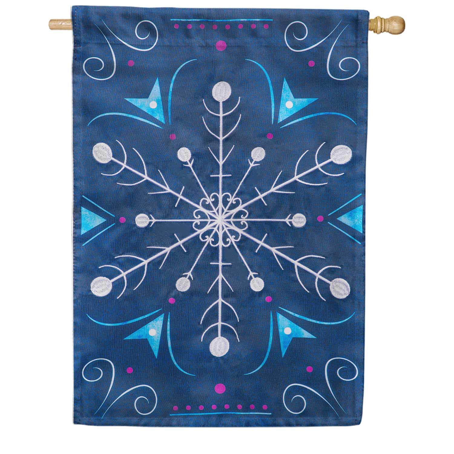 Blue Snowflakes Appliqued House Flag