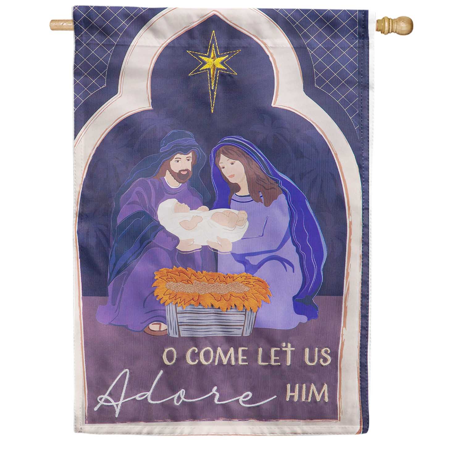 Come Let Us Adore Him Appliqued House Flag