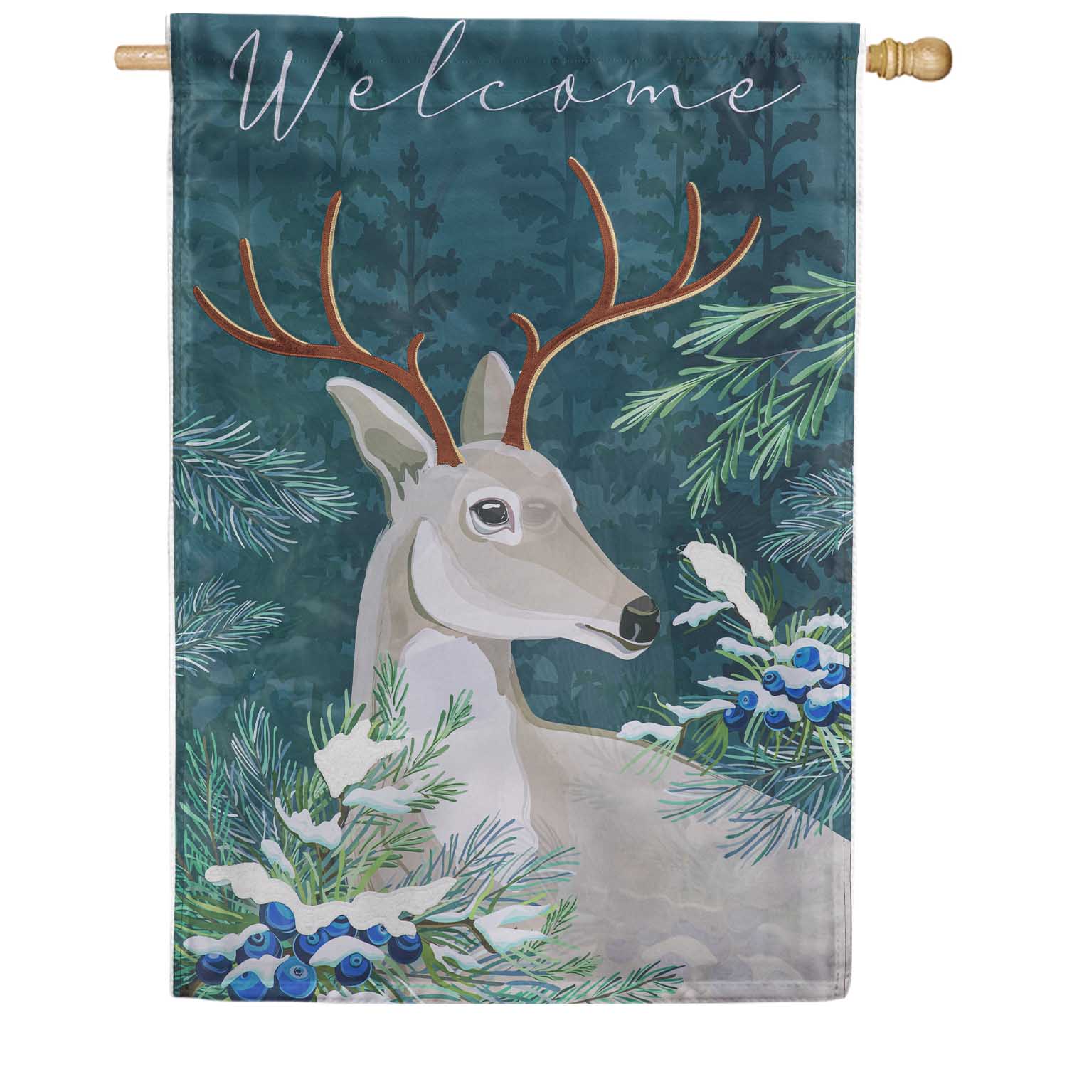 Woodland Deer Welcome Appliqued House Flag