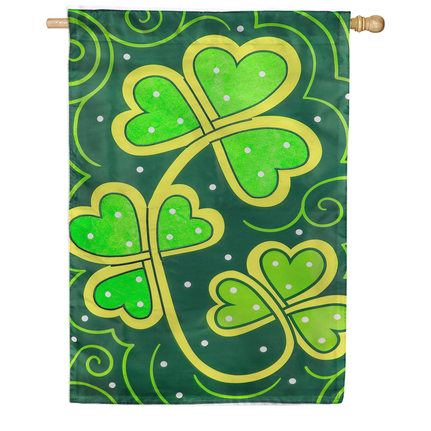 Evergreen Lucky Clovers Appliqued House Flag