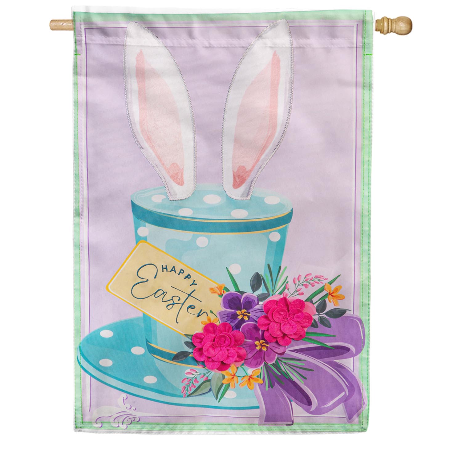 Happy Easter Floral Hat Appliqued House Flag