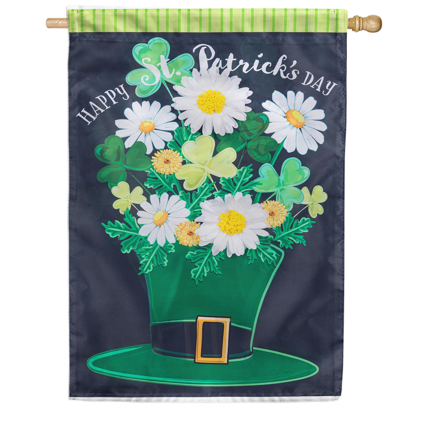 Happy St. Patrick's Day Floral Hat Appliqued House Flag