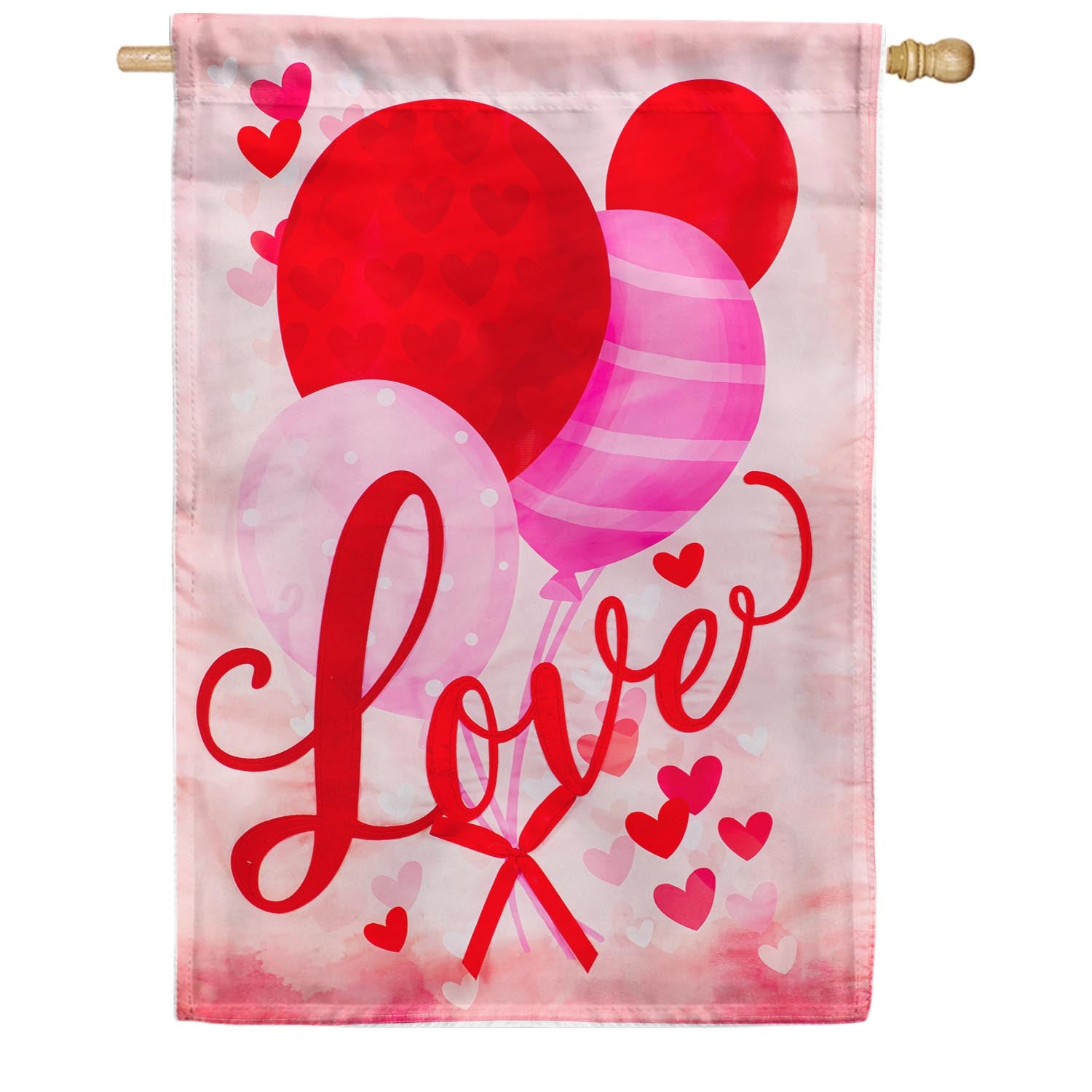 Valentine Love Balloon Appliqued House Flag