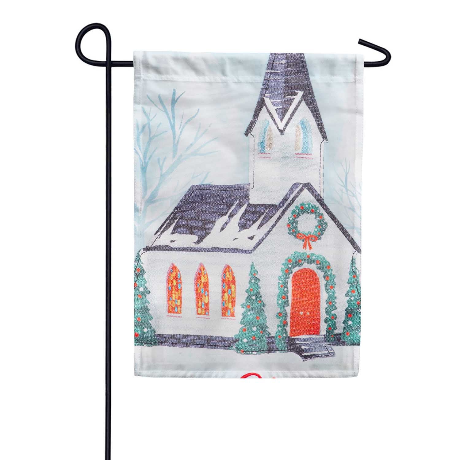 Evergreen Winter Church Appliqued Garden Flag