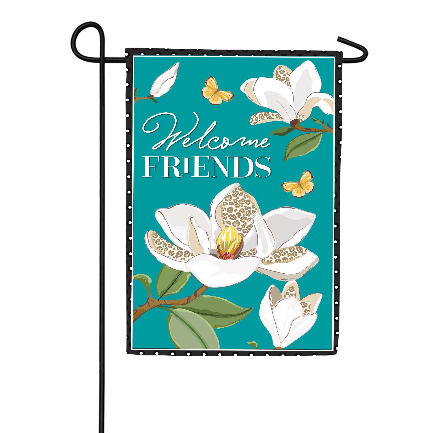 Leopard Magnolia Welcome Friends Double Sided Applique Garden Flag