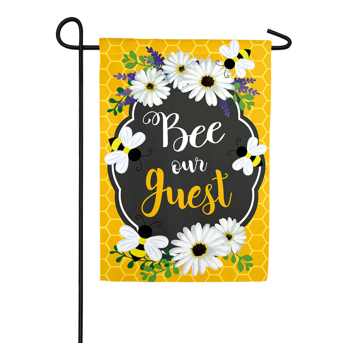 Bee Our Guest Frame Applique Garden Flag - Flagsrus.org