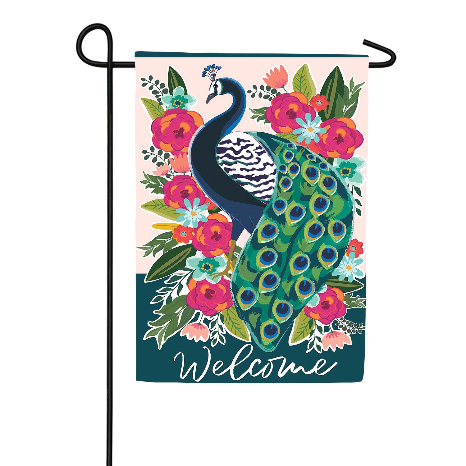 Floral Peacock Welcome Double Sided Applique Garden Flag