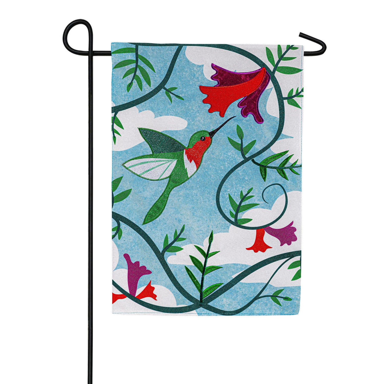 Hummingbird Double Sided Applique Garden Flag