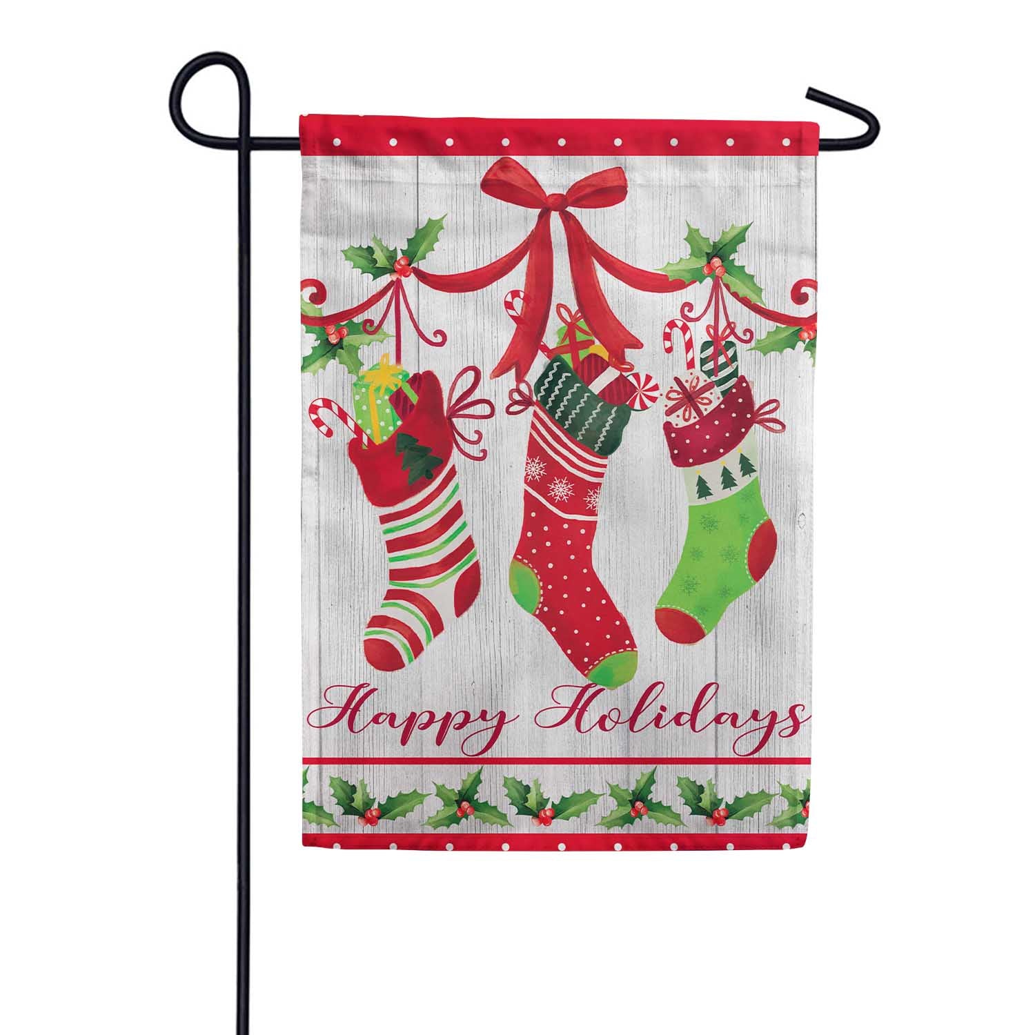 Happy Holidays Stocking Applique Garden Flag