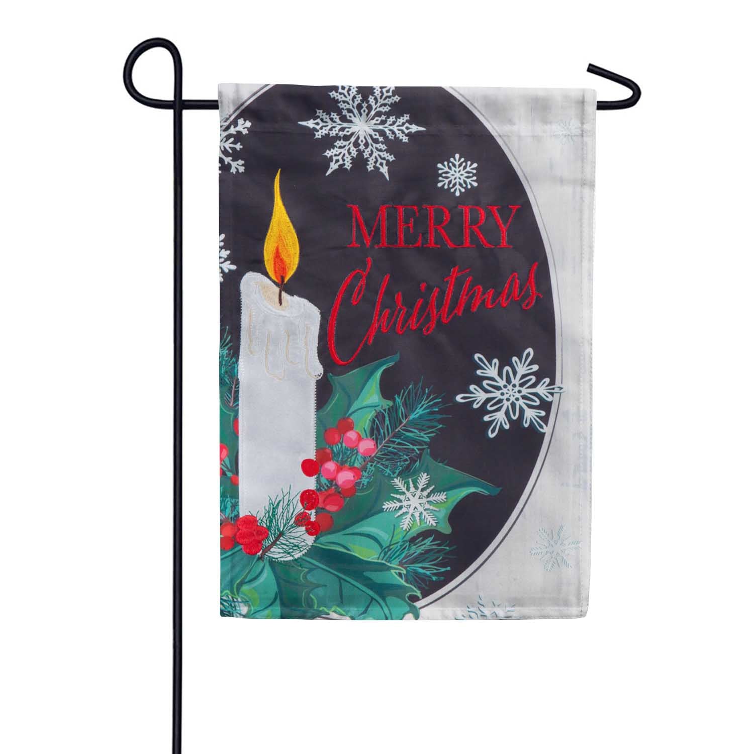 Merry Christmas Holly Applique Garden Flag