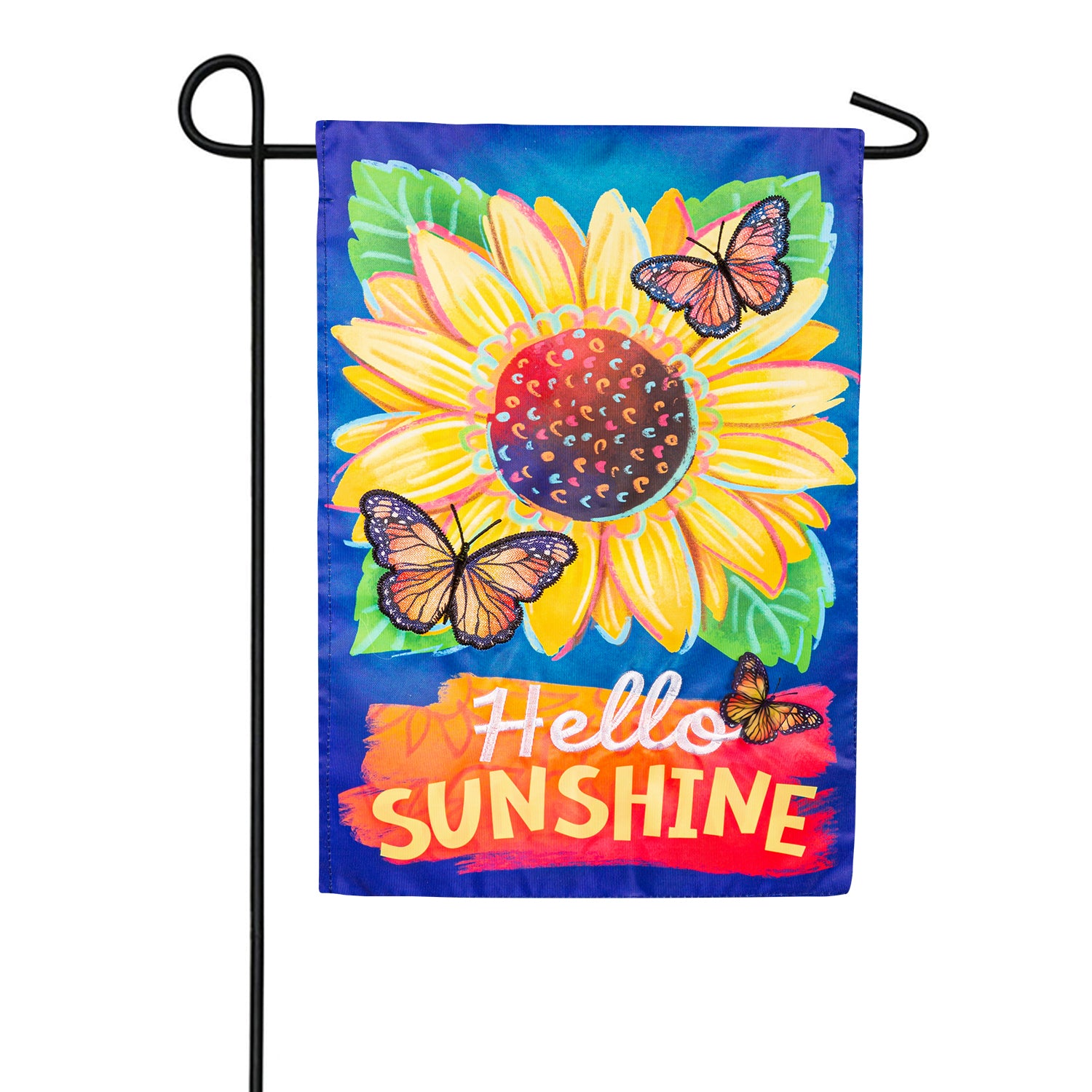 Hello Sunshine and Butterflies Applique Garden Flag