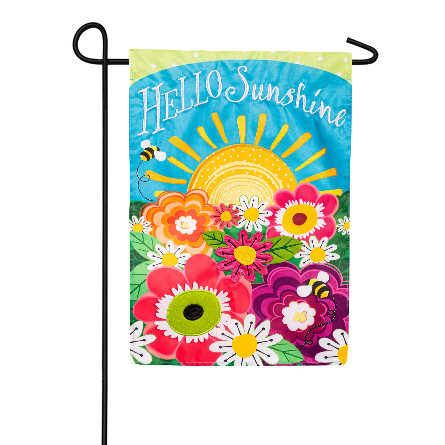 Evergreen Hello Sunshine Appliqued Garden Flag