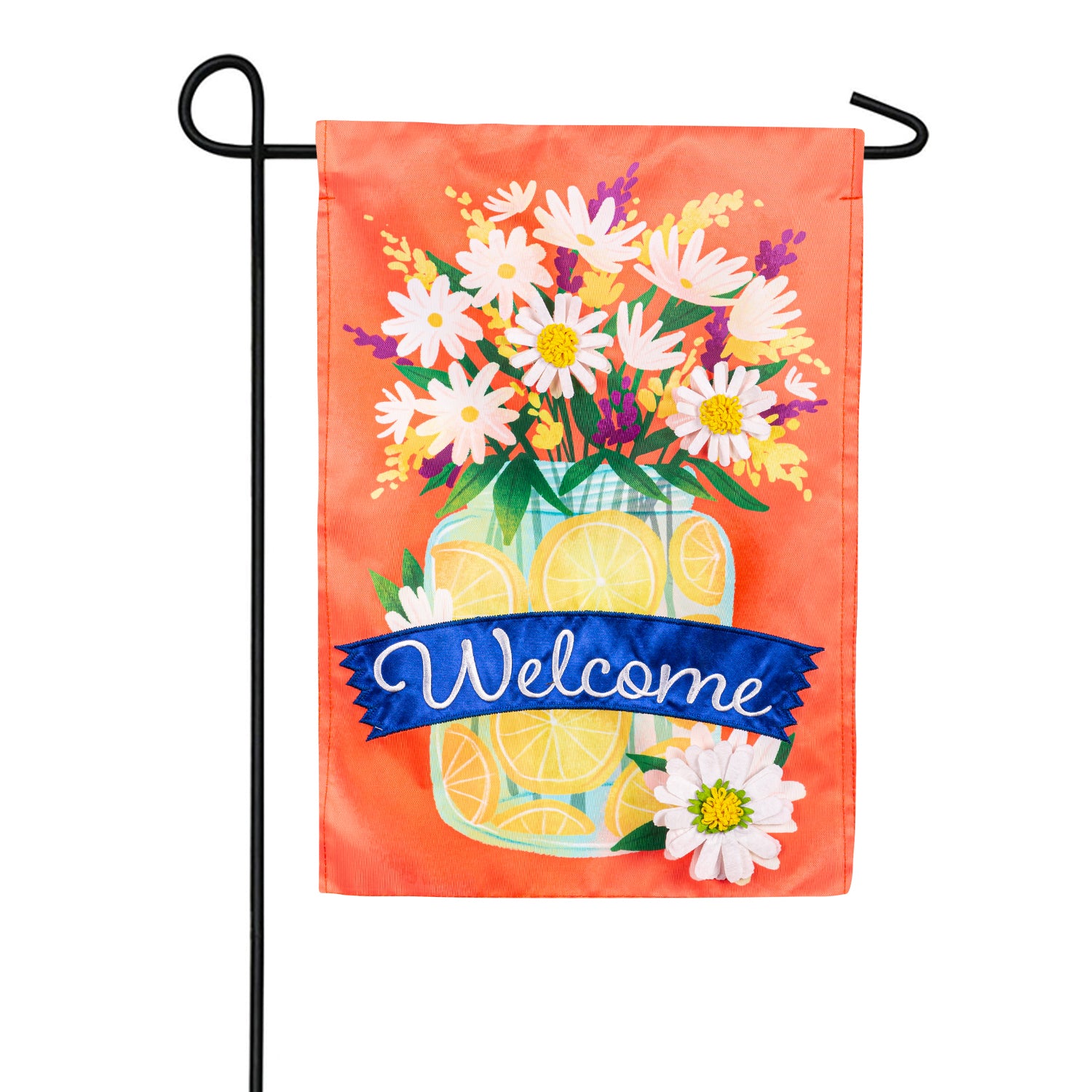 Jar of Lemons and Florals Applique Garden Flag