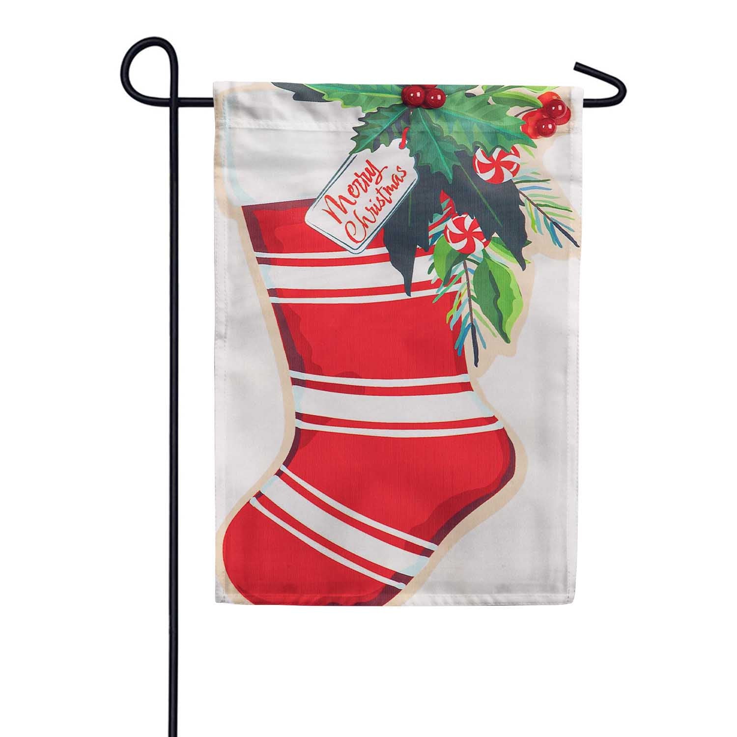 Merry Christmas Stocking Appliqued Garden Flag