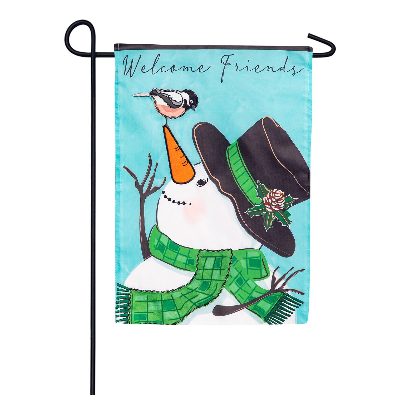 Snowman and Chickadee Applique Garden Flag