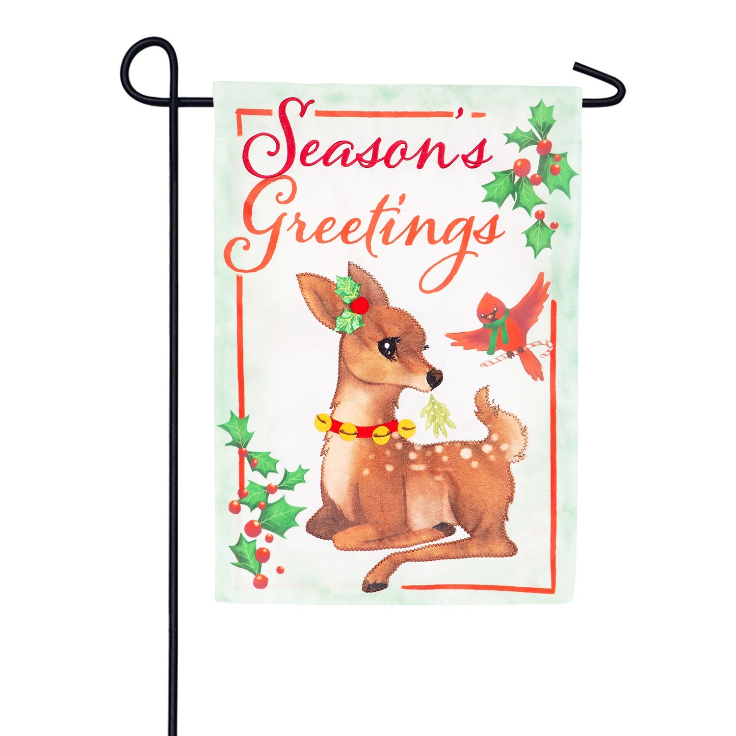 Seasons Greetings Applique Garden Flag