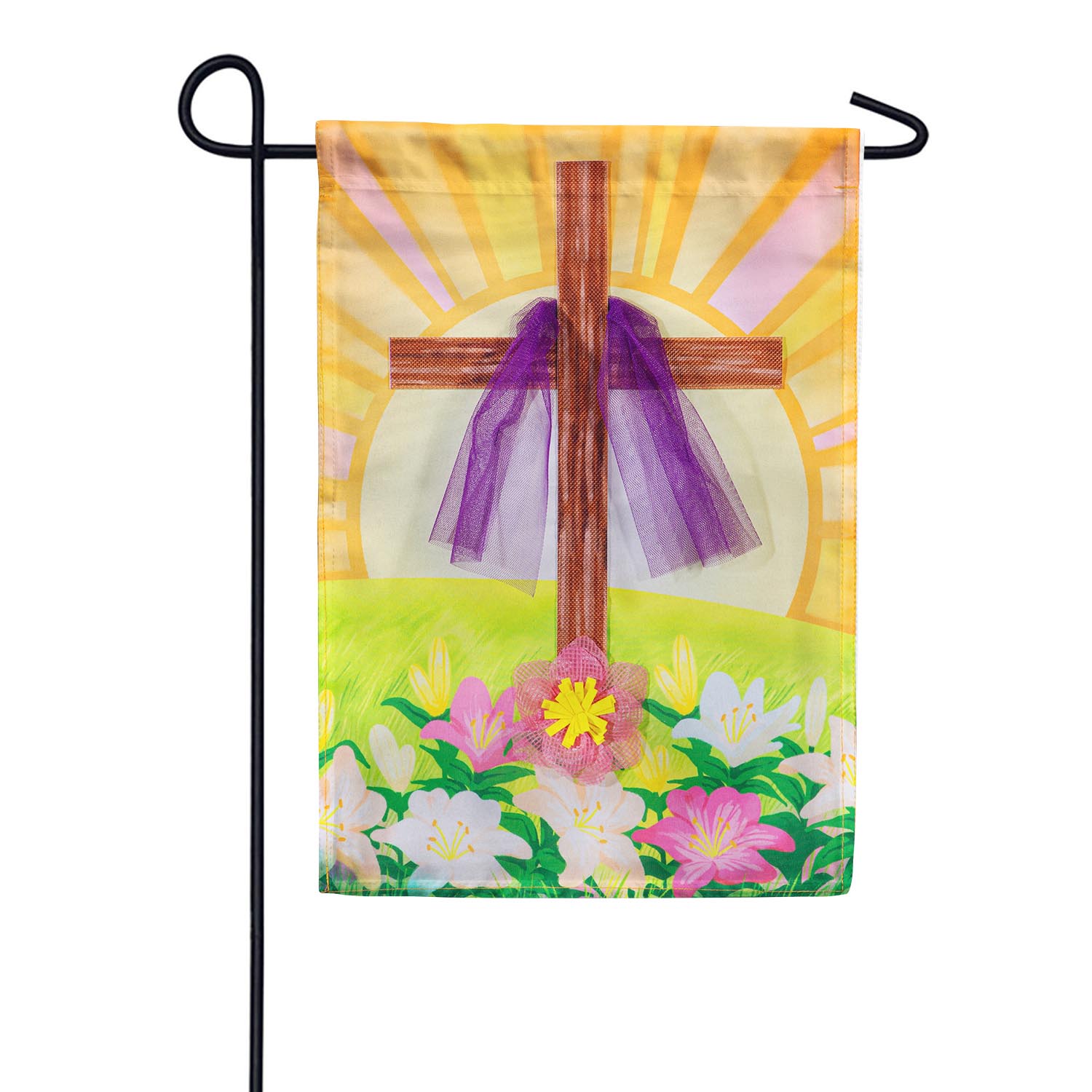 Easter Cross With Lilies Applique Garden Flag