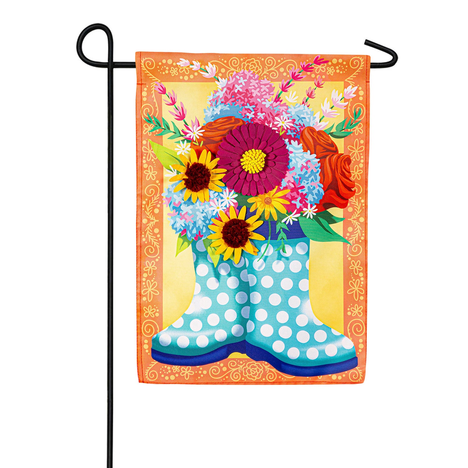 Floral Rain Boots Double Sided Applique Garden Flag