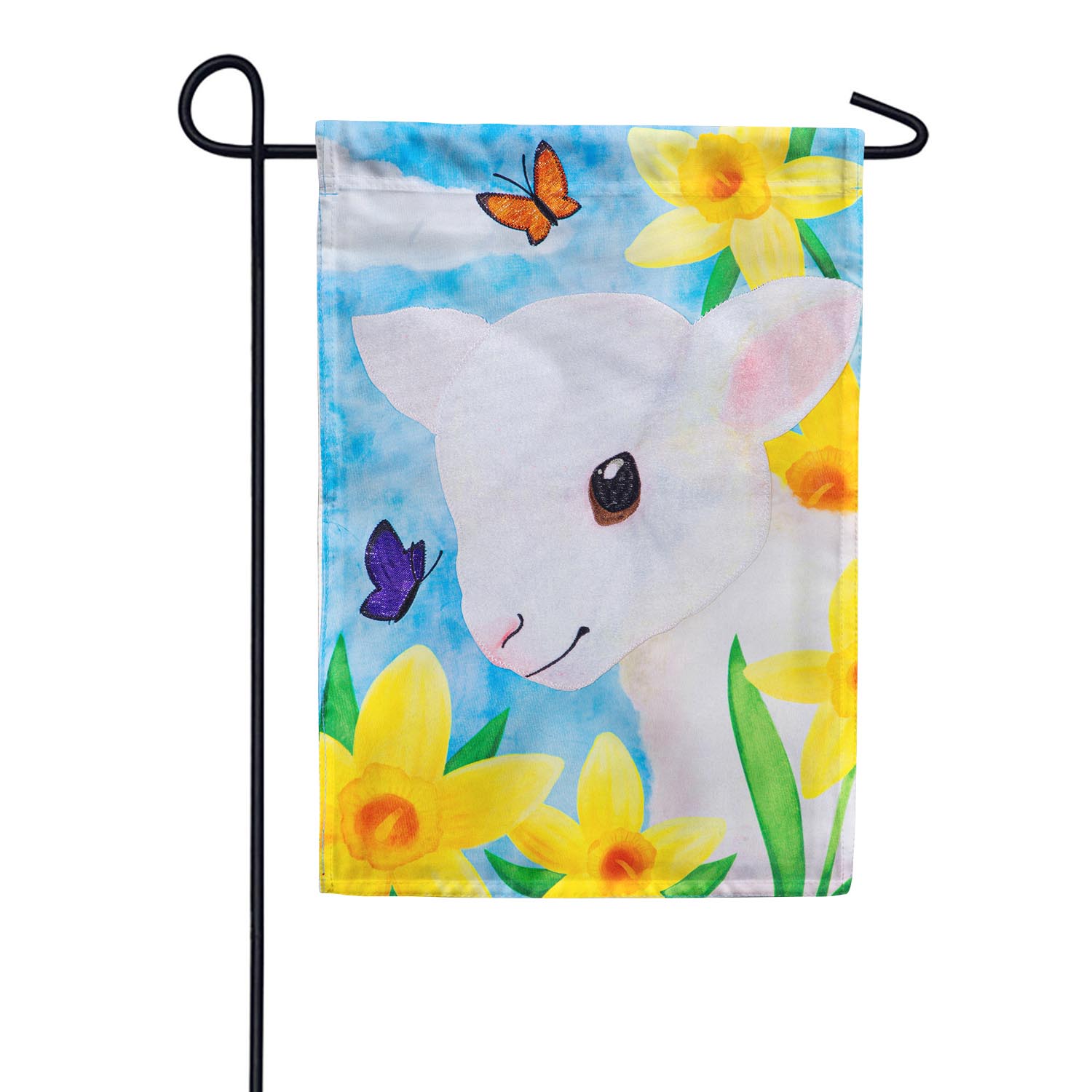 Lamb in Daffodil Field Applique Garden Flag