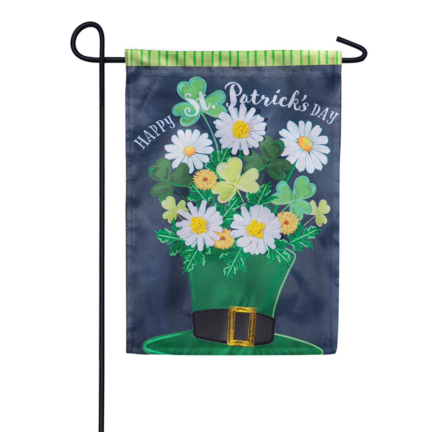 Happy St. Patrick's Day Floral Hat Appliqued Garden Flag