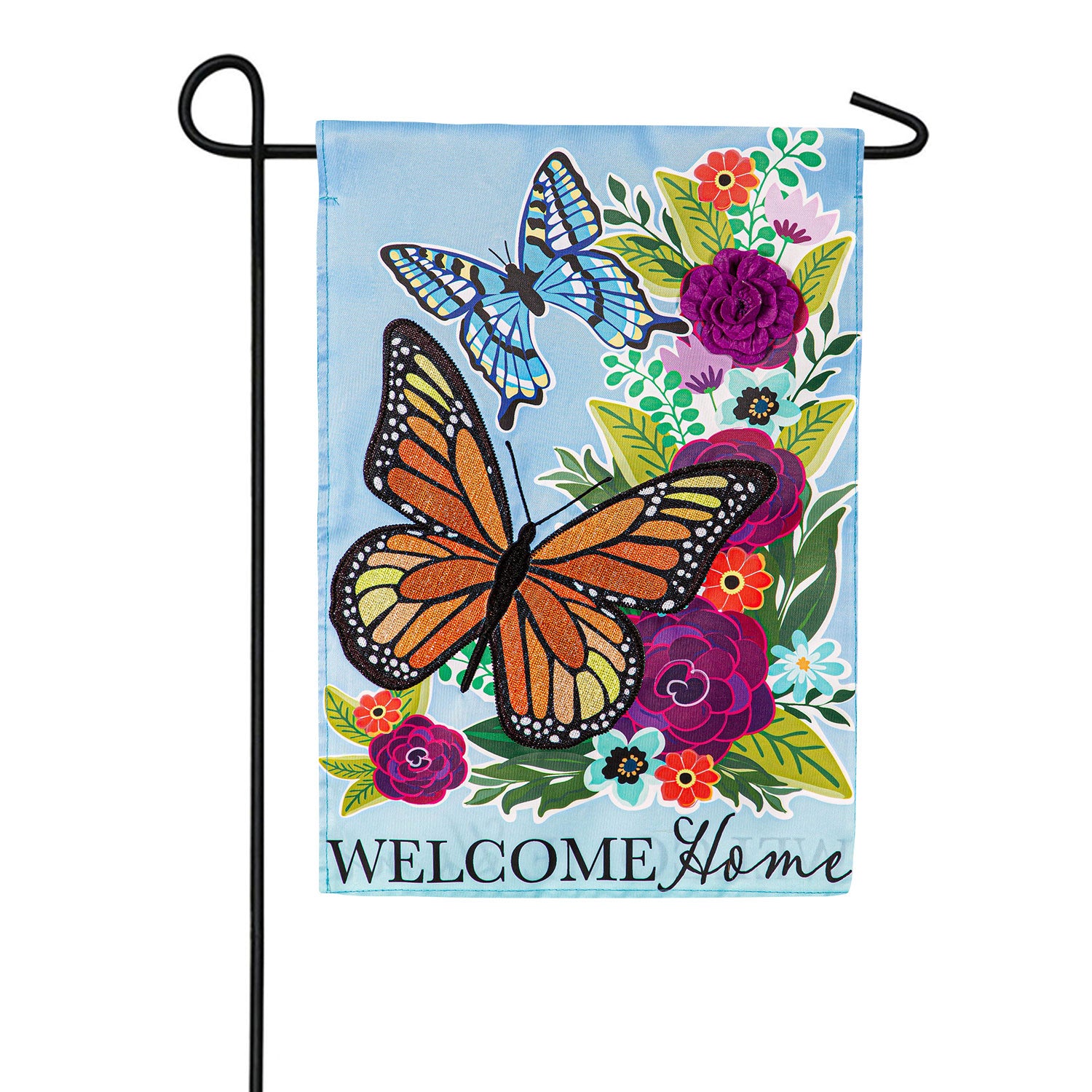 Welcome Home Butterflies Double Sided Applique Garden Flag