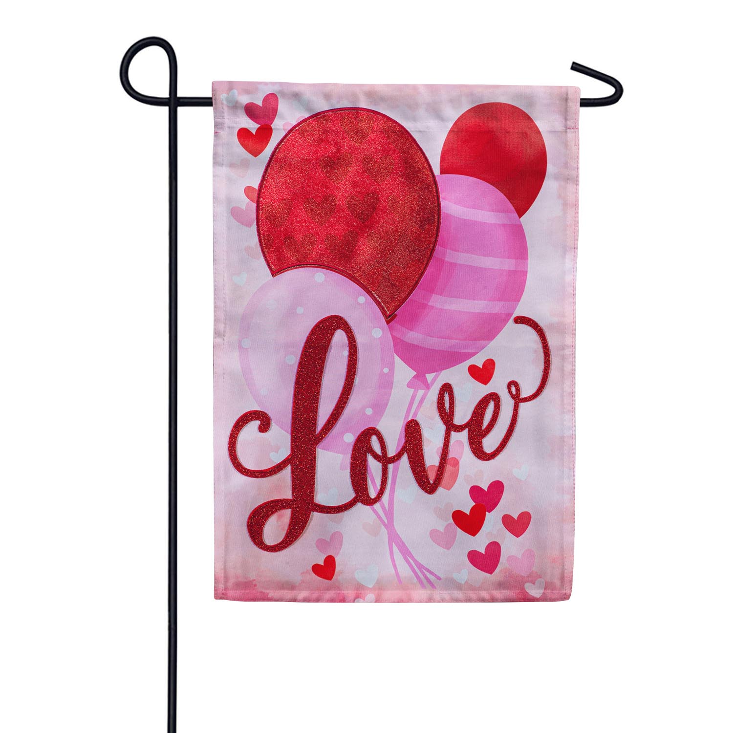 Valentine Love Balloon Appliqued Garden Flag