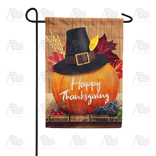 Pilgrim Pumpkin Thanksgiving Double Sided Garden Flag