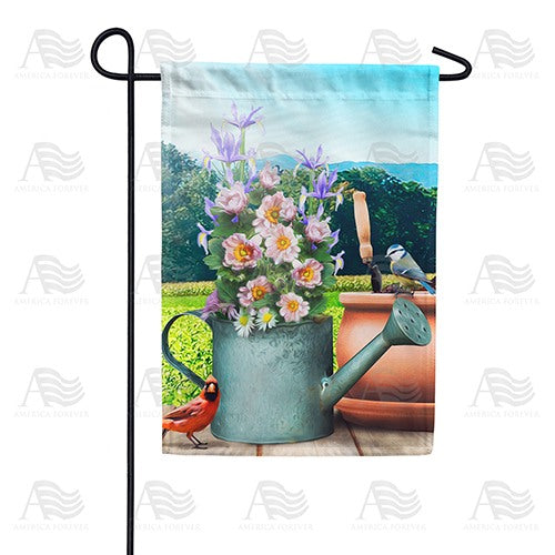 Watering Can Bouquet Double Sided Garden Flag