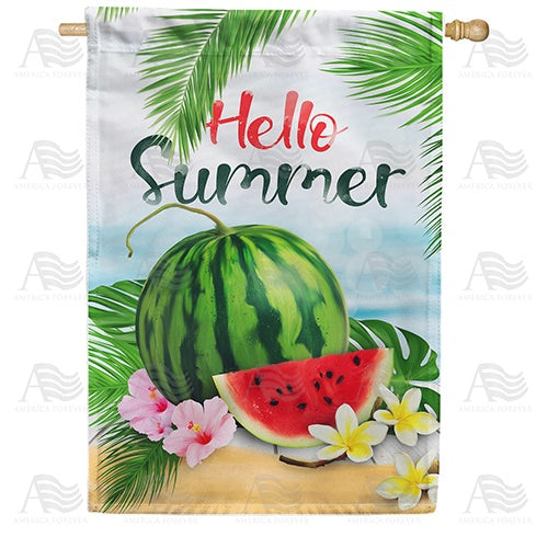 Hello Sweet Summer Watermelon Double Sided House Flag