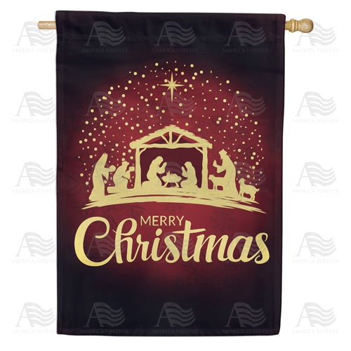 Merry Christmas-Gold Nativity Double Sided House Flag