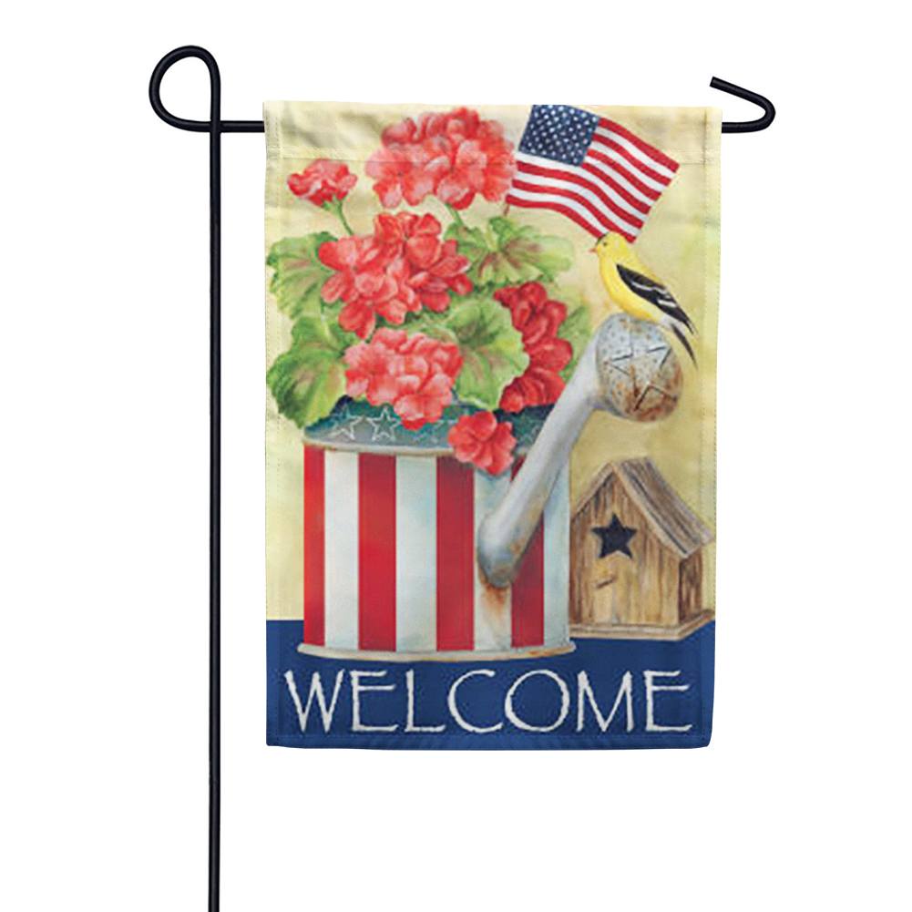 Toland Patriotic Watering Can Garden Flag: Flagsrus.org